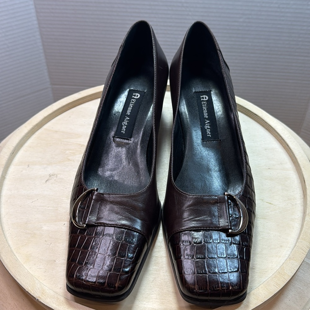 Etienne Aigner Manzol Croc Print Square Toe Pumps Size 9.5 - Picture 3 of 9
